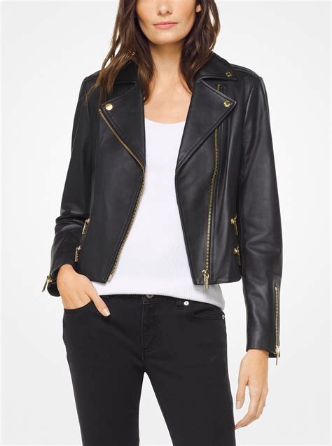 michael kors floral leather jacket|Michael Kors leather motorcycle jacket.